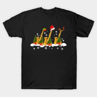 Saxophone Music Lover Xmas Lights Santa Saxophone Christmas T-Shirt